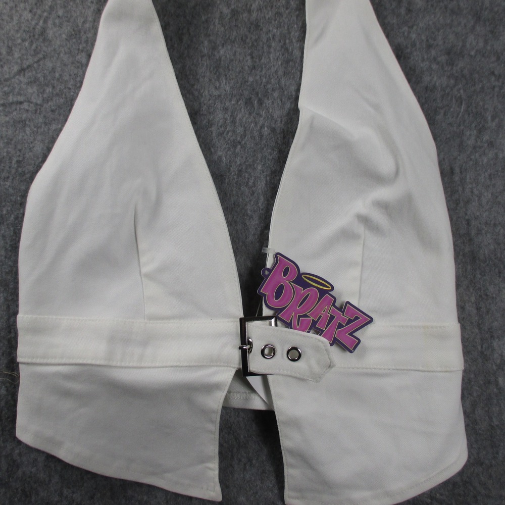 Bratz Women Small White Silver Buckle Accent Halter Top Y2k Retro NWT